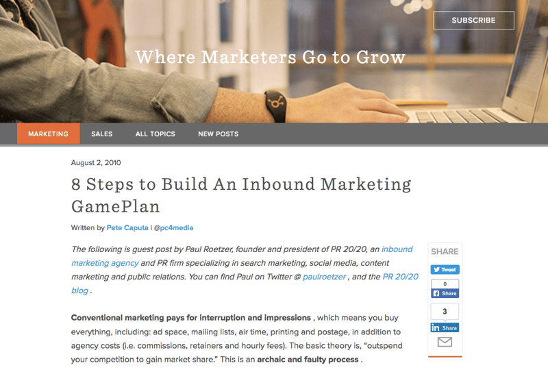 Example of a blog post from Hubspot.