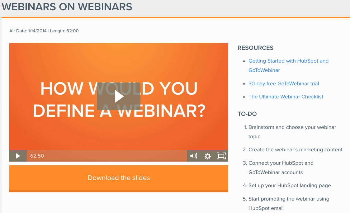 Example of a webinar from Hubspot