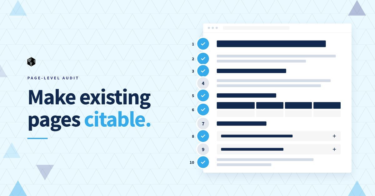 Web page being audited against a 10-point checklist so AI search engines can cite it